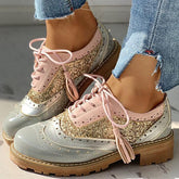 Vintage Oxford Brogues Chunky Blockabsatz Schuhe Schnürpumps